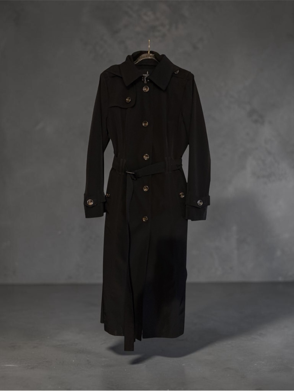 London Fog Black Double-Breasted Trench Coat with Belt